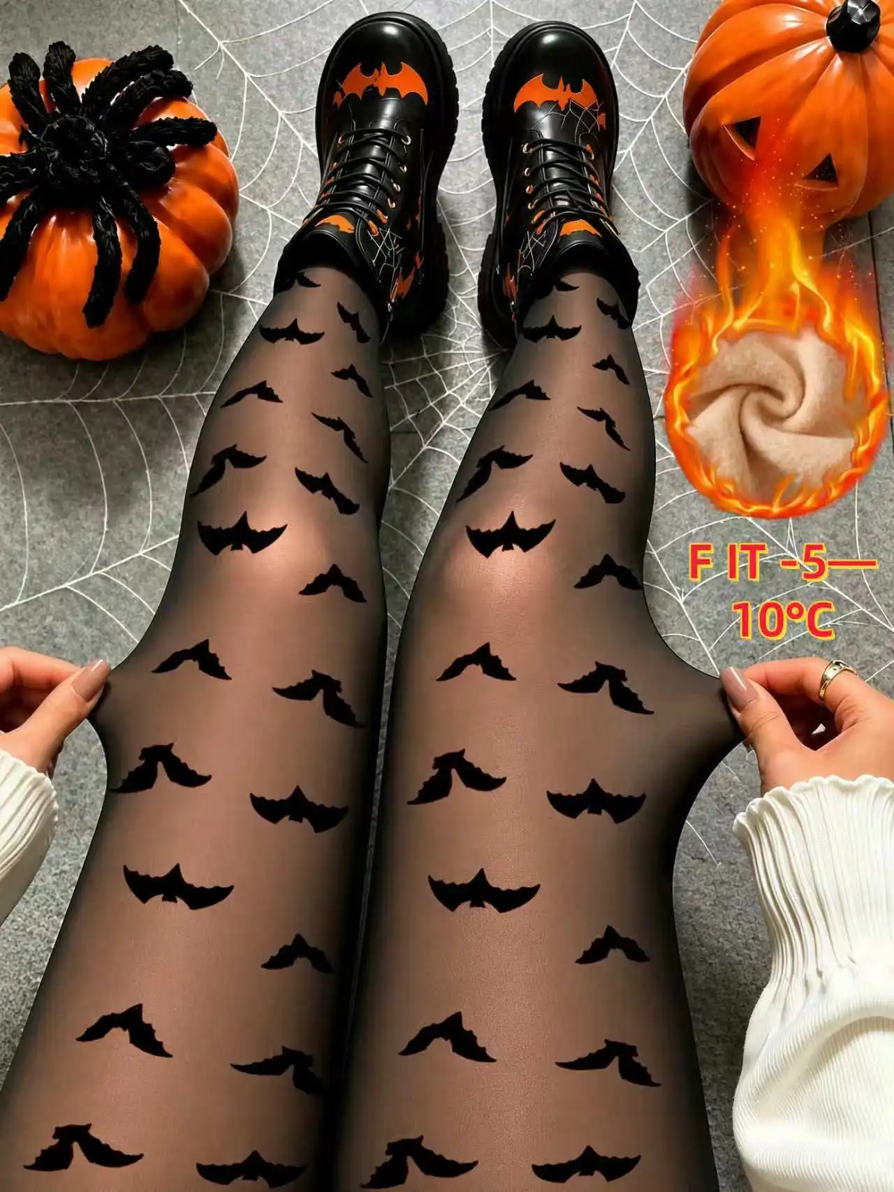 Damen Herbst-Winter Fleece-gefütterte Dicke Leggings mit Fledermaus-Print, Warme Hochgeschnittene Strumpfhose, Bequeme Tights für Tägliche Ausflüge & Freizeitaktivitäten – Detail 3