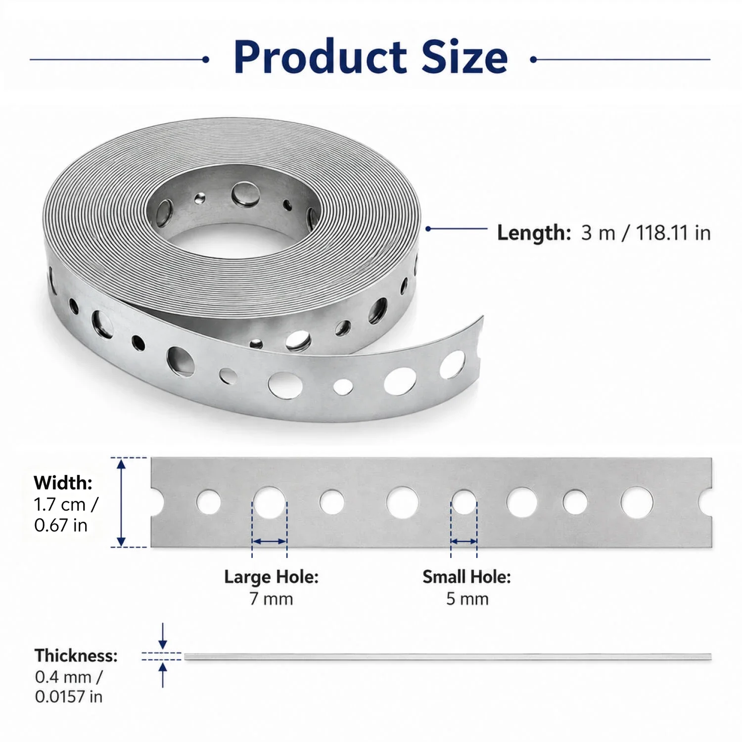 1-5Roll 3meter Pre-Punched Galvanized Steel Band, Perforated Metal Strapping Multi-Slot Hanger Tape with Screws for Pipe Support
