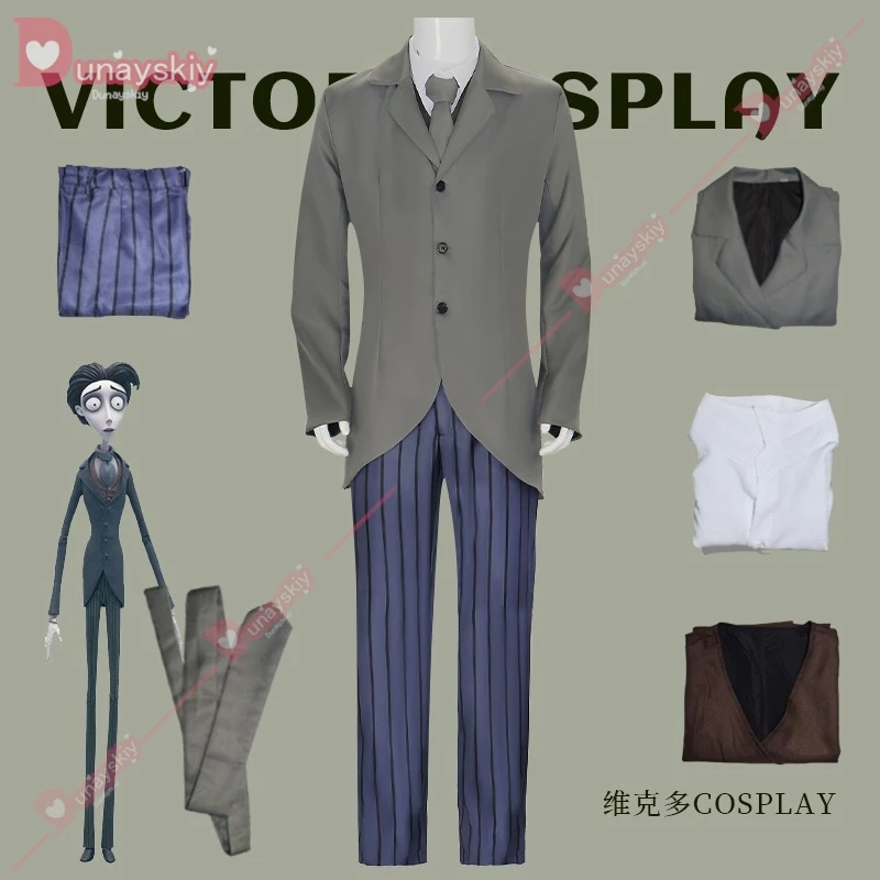 Victor Van Dort Cosplay Anime Corpse Bride Costume Uniform Coat Vest Pants Suits Halloween Carnival Party Outfit for Men