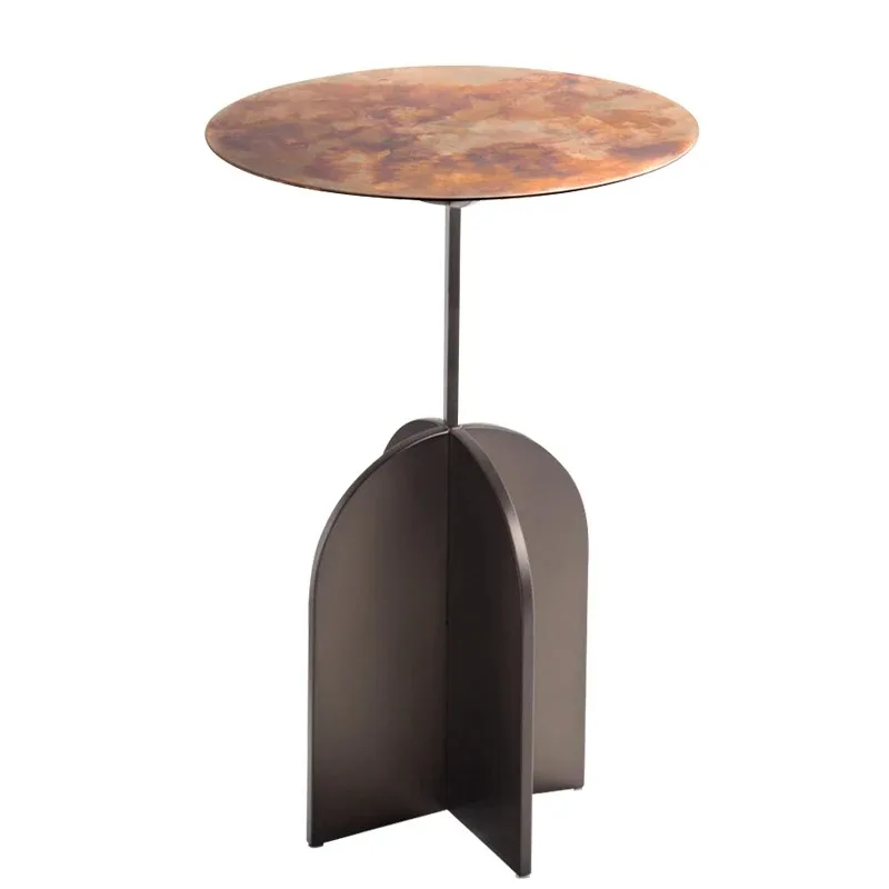 Italian Metal Pallet Side Table, Antique Finish Round Coffee Table, Modern Luxury Villa & Living Room Furniture