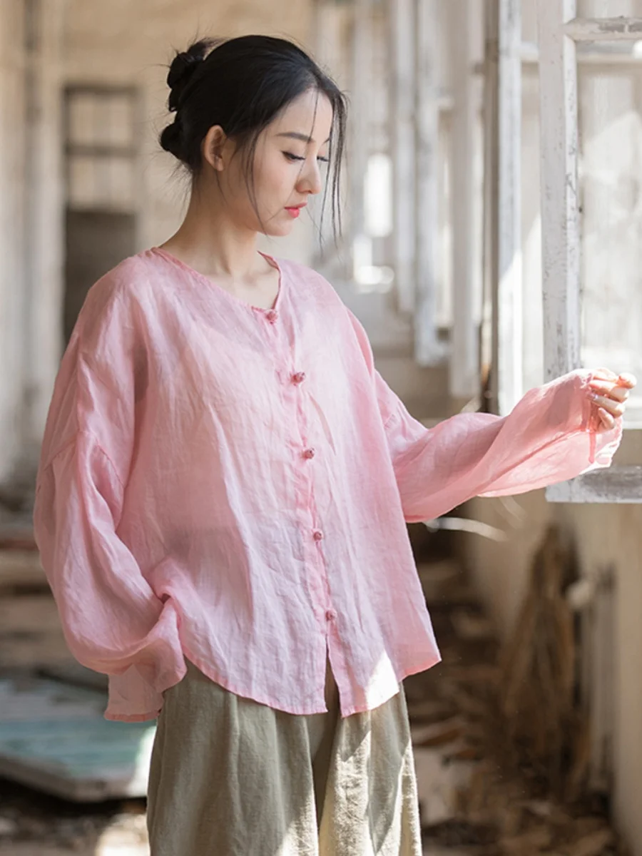 

Летняя тонкая конопляная защита от солнца irt Jaet, женский свободный топ в стиле ретро на пуговицах, круглый хлопковый льняной маленький топ для поездок на работу