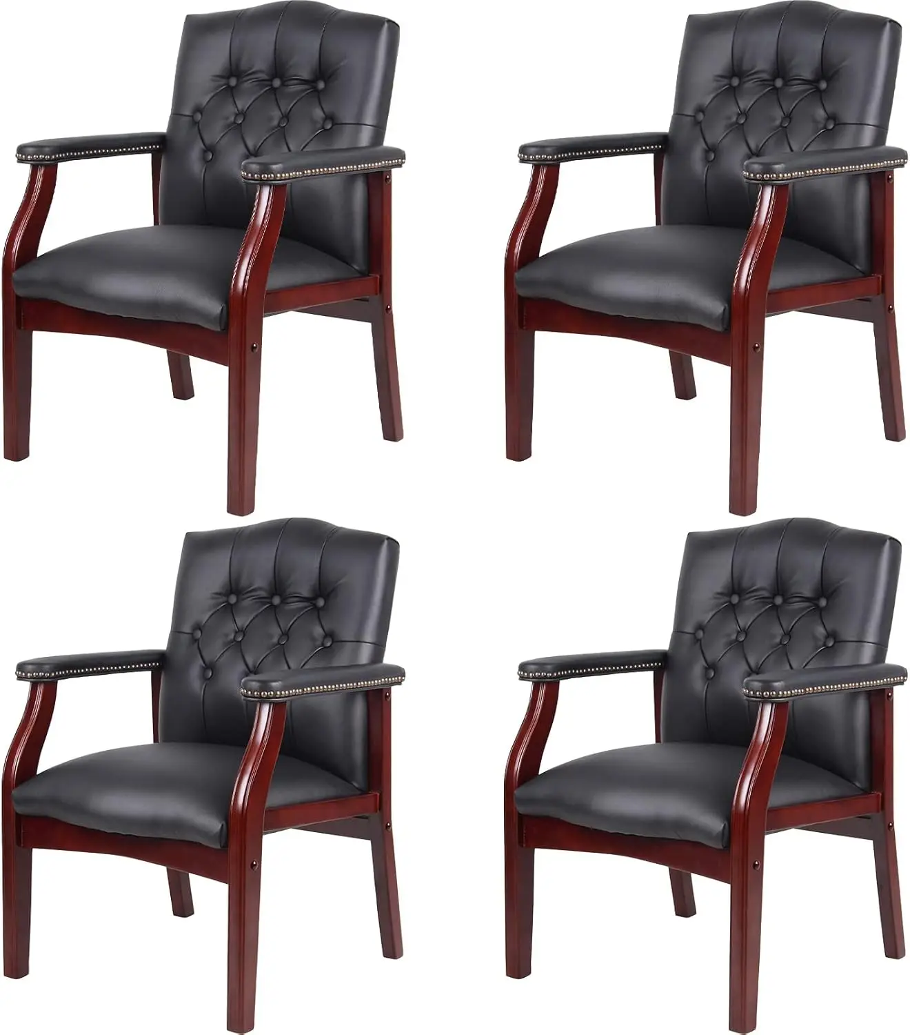 

Black Leather Office Chairs Set of 4 -High Back Ergonomic Executive Guest Chairs for Reception, Multi-Scene Use (Waiting Room