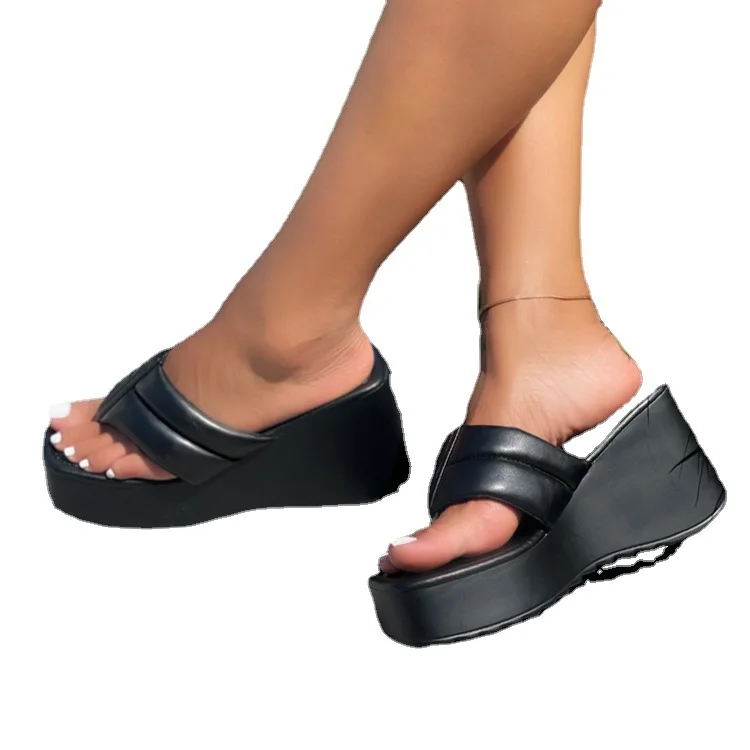 2025 ฤดูใบไม้ผลิและฤดูร้อนใหม่แฟชั่น Casual WEDGE Heel รองเท้าแตะหนาผู้หญิงขนาด 36-42