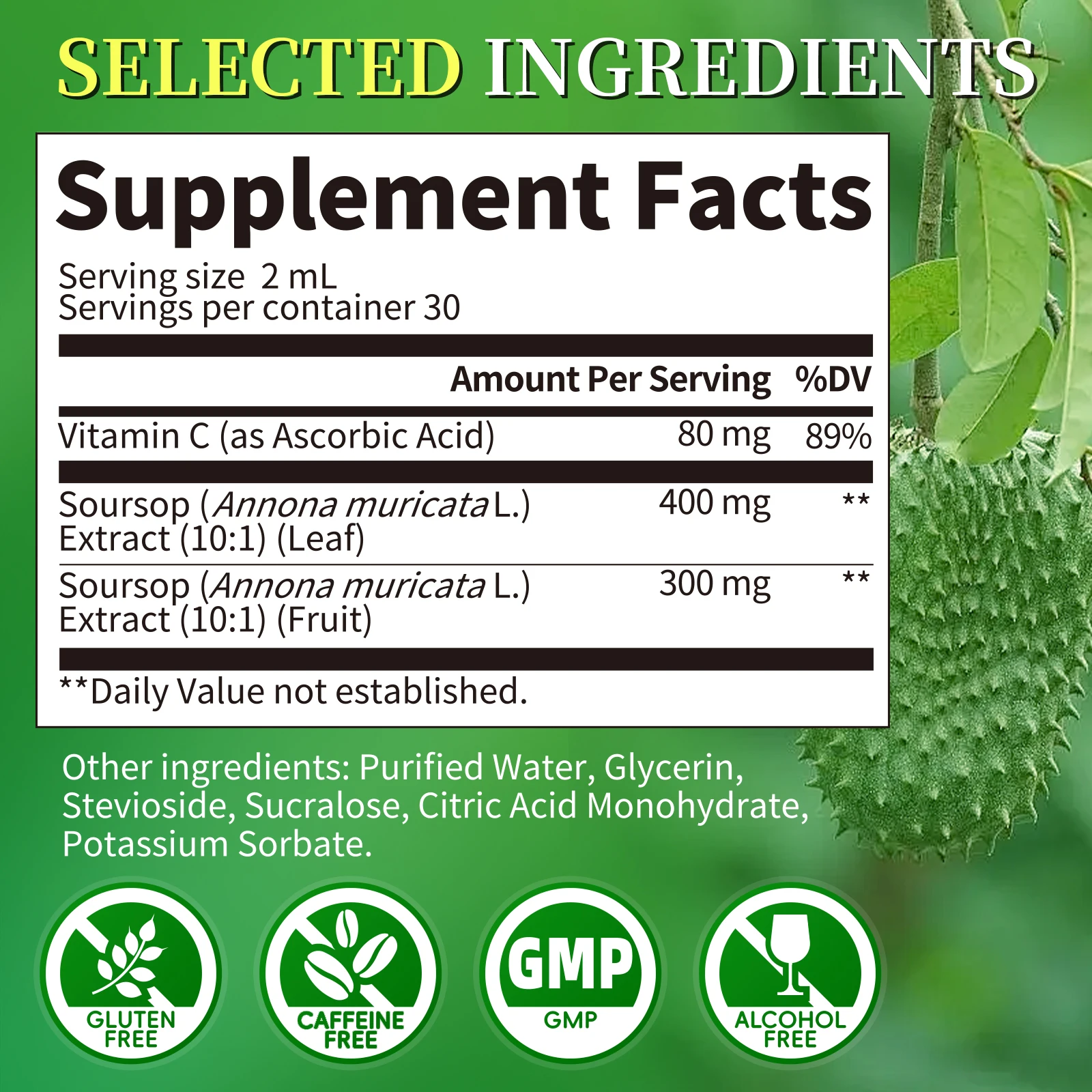 Organic Soursop Graviola Liquid Drops for Natural Antioxidant, Cell Support & Regeneration, Immune Boost, Rich in Multivitamin