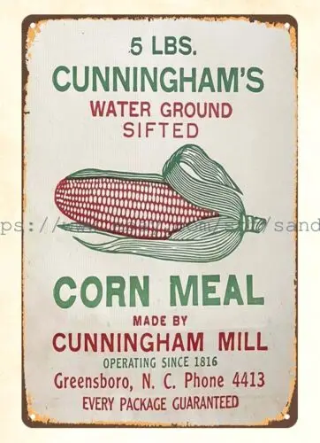 bedroom interior ideas Corn Meal Greensboro NC. Cunningham Mill metal tin sign