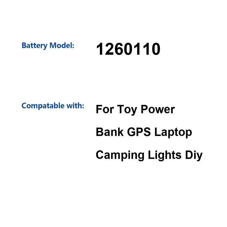 

Замена батареи премиум-класса 1260110 306070 (2 кабеля) 1500-10000 мАч для Pda Psp Toy Lights Diy Power Bank Recorder Gps
