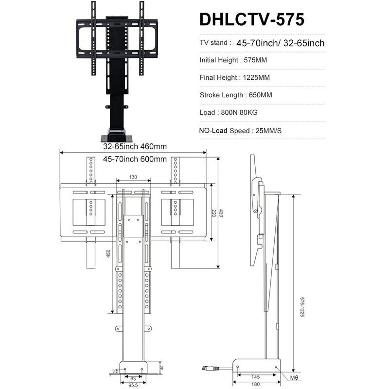 Imagem -02 - Remoto tv Elevador Motorizado Gabinete Montagem Electirc Atuador Linear Coluna de Elevação dc Altura do Motor Ajustável Plasma Lcd Montagem