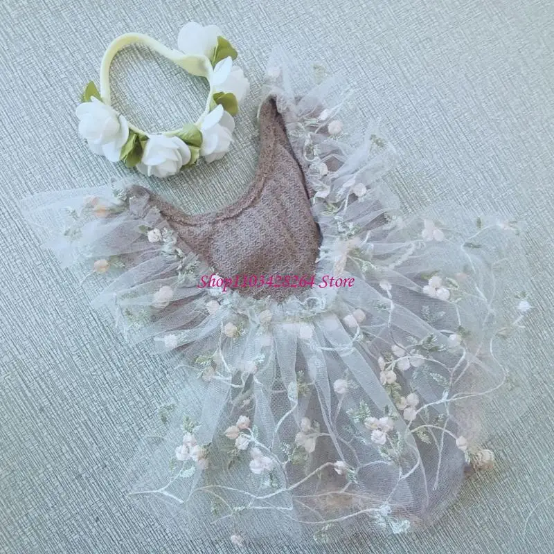 1 Set Lovely Newborns Photography Robe Hairband Feature Lace Trim Floral Charme