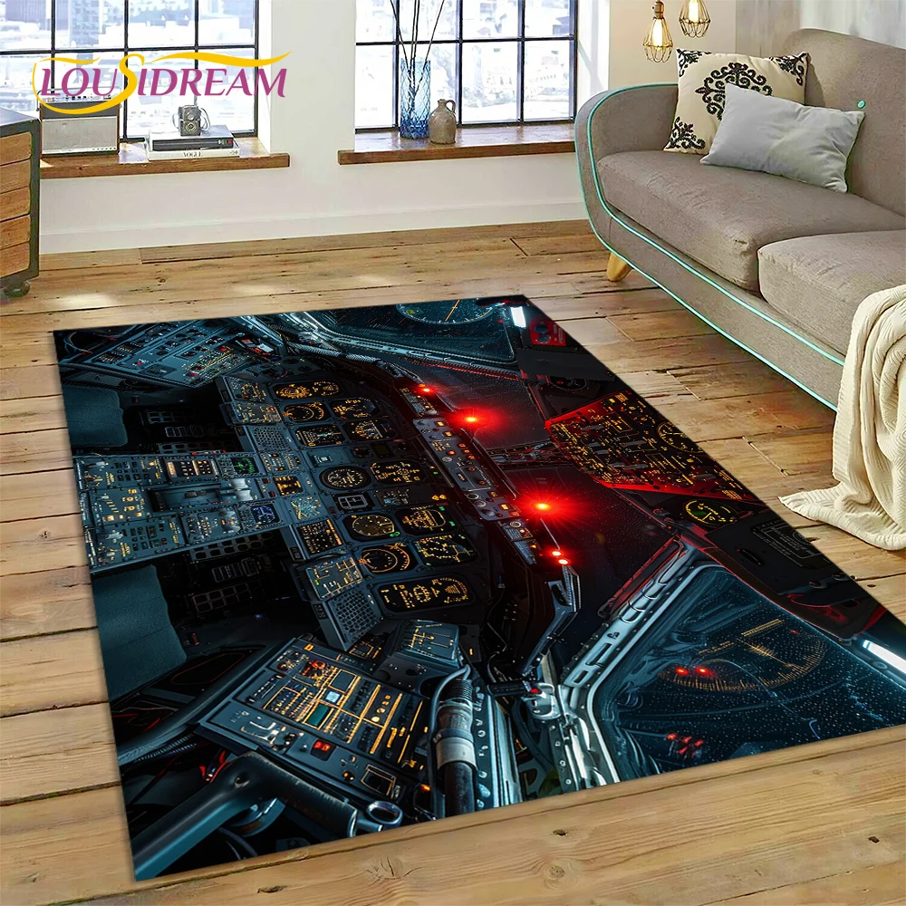 

Aircraft Control Cockpit Cabin Spacecraft Dashboard Rug Carpet for Living Room Bedroom,Non-slip Decoration for Sofa Doormat Moto