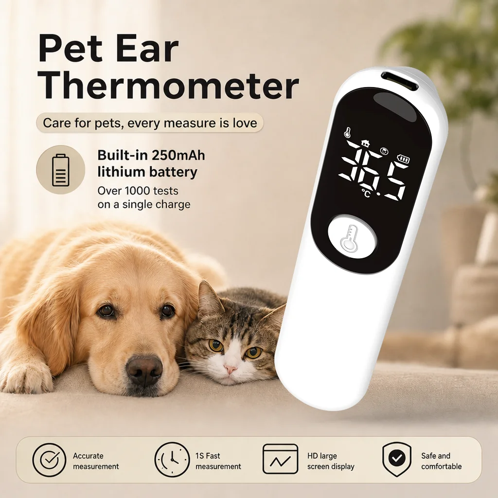 JUSTLANG Rechargeable Pet Thermometer Infrared Electronic LED Display Fast ℃/℉ Dog&Cat Veterinary Temperature Fever for Animal