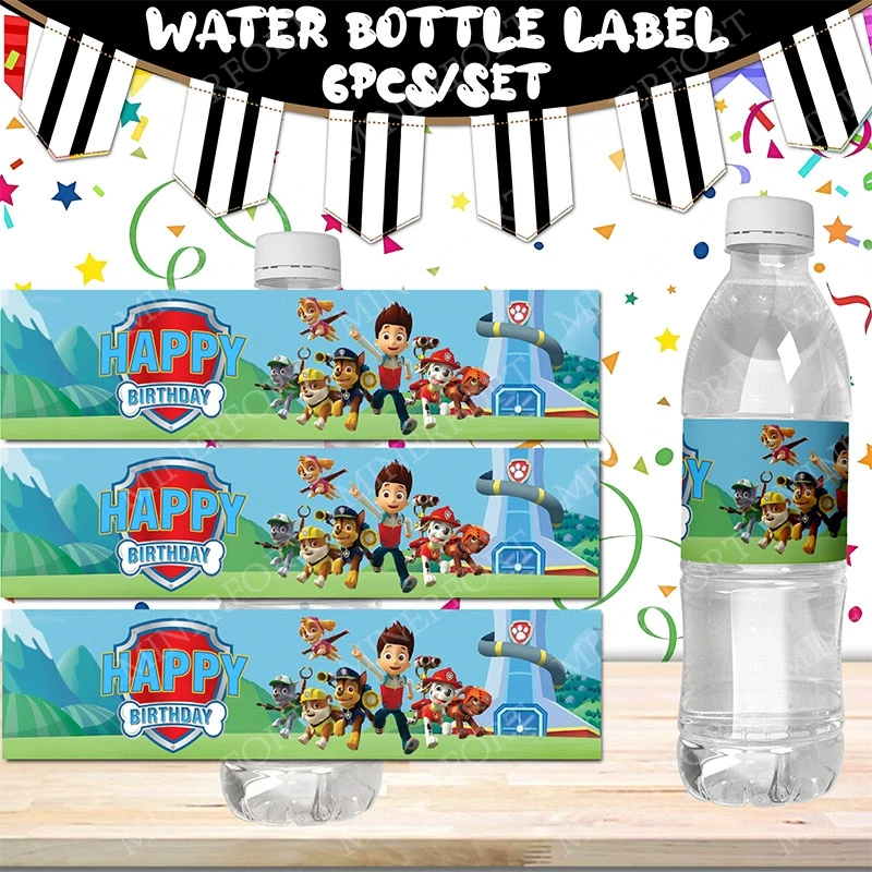 Paw Patrol-etiquetas adhesivas para botellas de agua, taza de agua de plástico para niños, botella de jugo de bebida fría para tazas de contenedor de bebidas portátiles bonitas