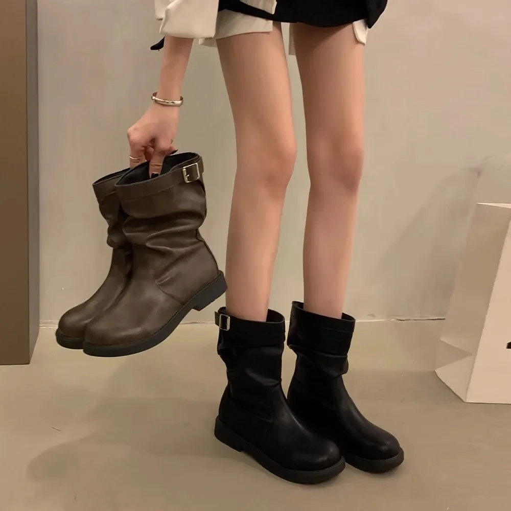 Anti Slip Warm Women Shoe Fashion Versatile Women Ankle Boot French Retro Women's Boots 2025 New Winter New Womens Leather Shoes