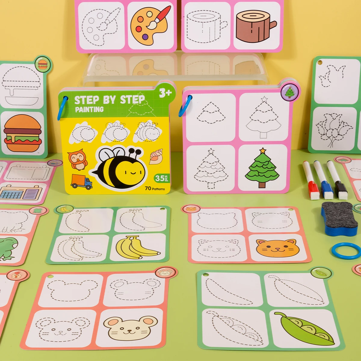 70 Patterns Step-By-Step Learning Simple Drawing Card Reusable Graffiti Kindergarten Art Activity Enlightenment Teaching Aids