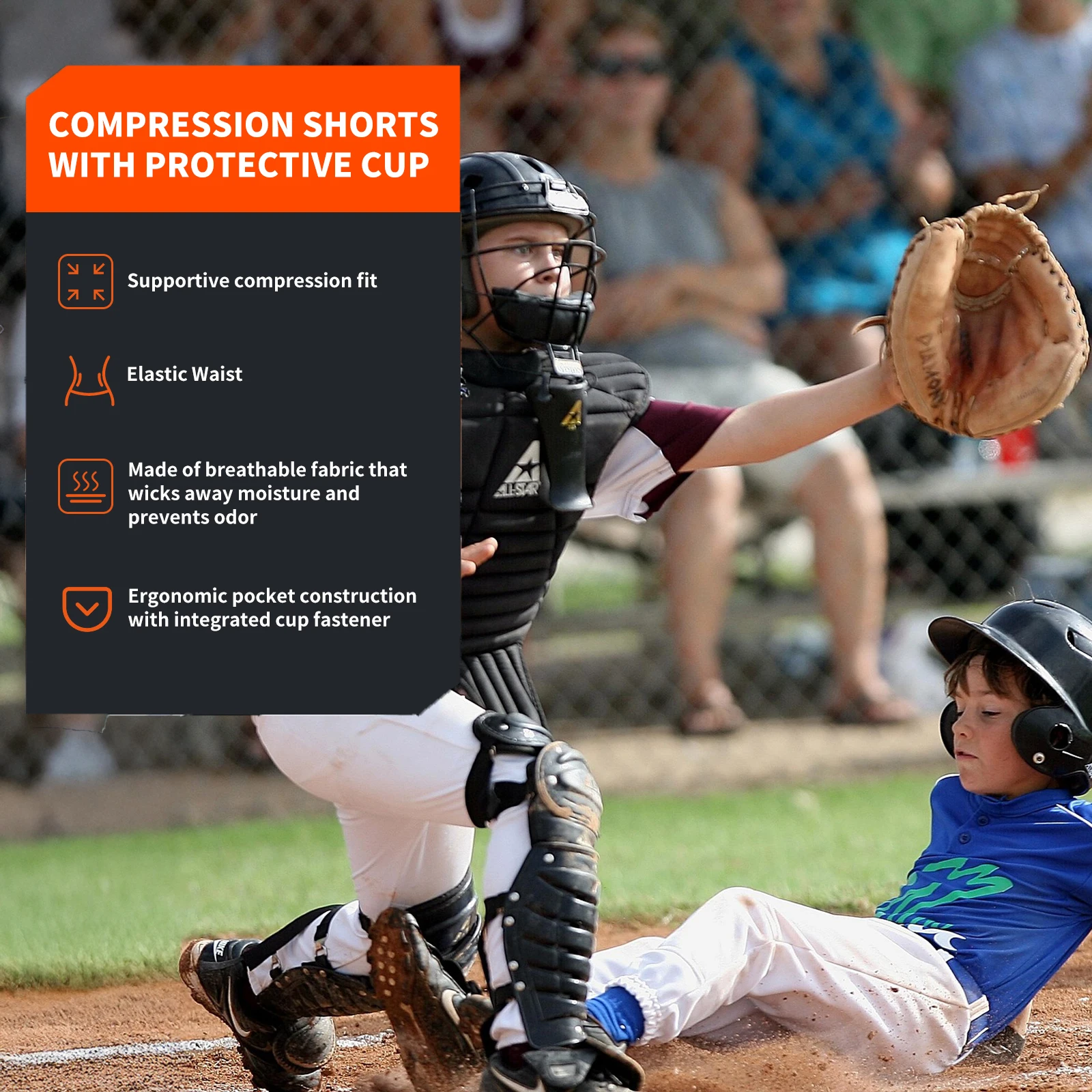 VEPAUS Boys Compression Shorts with Protective Bio-Flex Cup, Moisture Wicking Vented Protection for Baseball, Youth Size