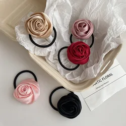 1PC Women Girls French Satin Rose Hair Tie Simple And Super Fairy Sweet Personality Retro And High End Rubber Band