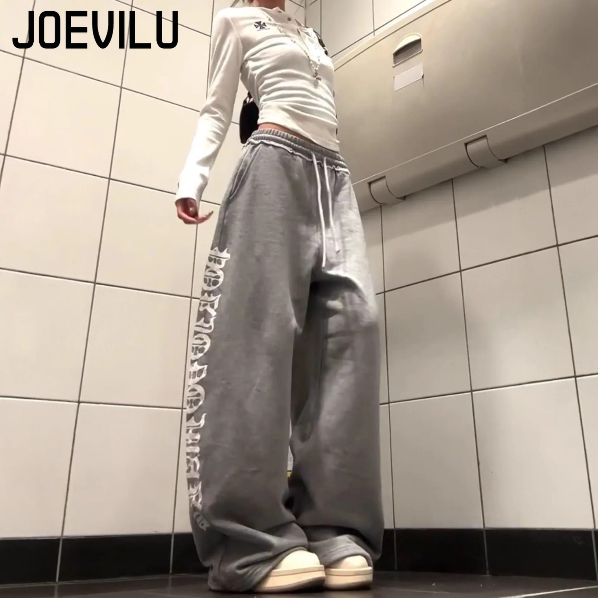 American Gothic Drawstring Sweatpants Women Men Wide Leg Joggers Drape Floor Length Jazz Dance Pants Autumn Hip Hop Streetwear