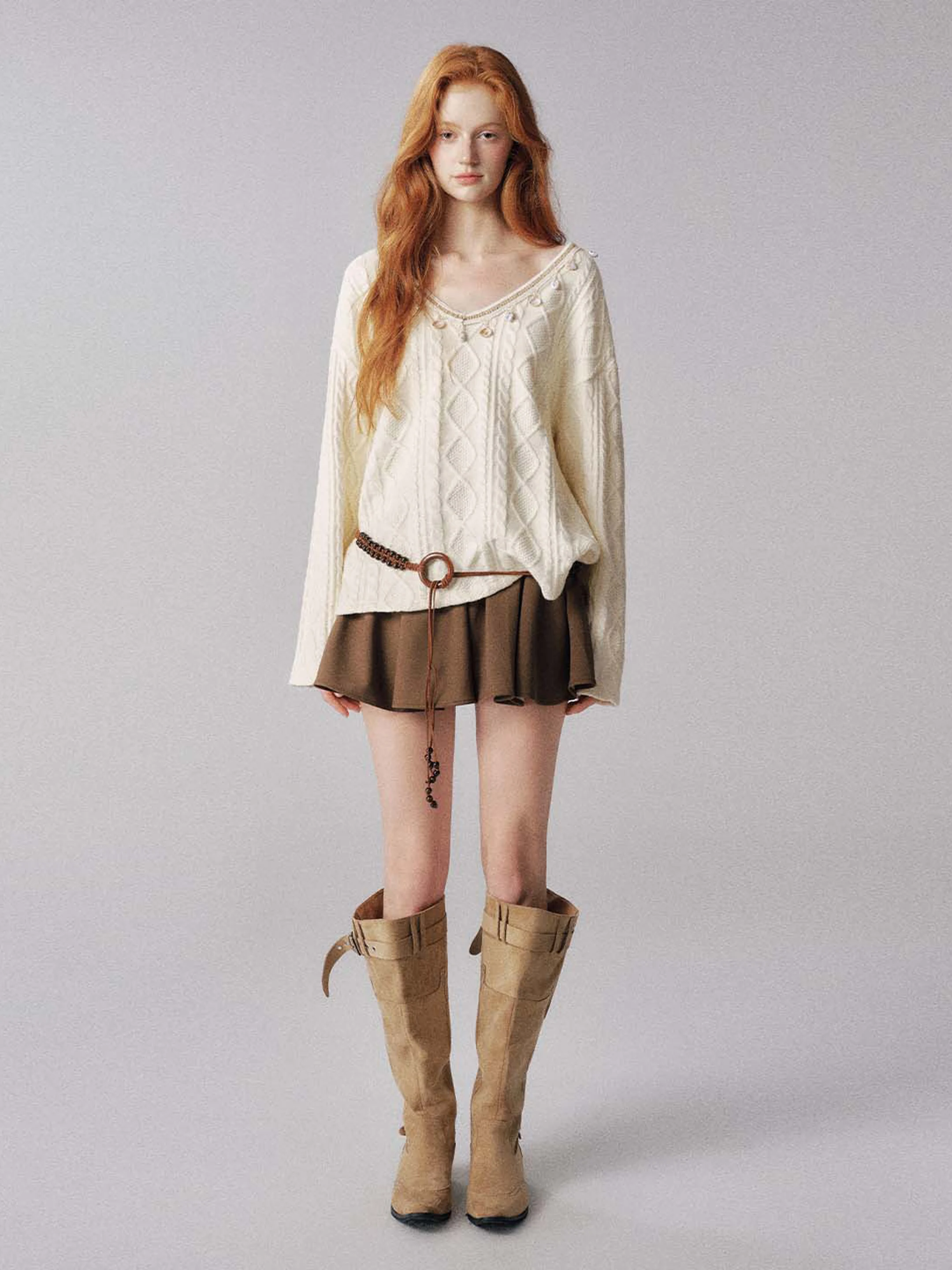 

Yoodaily ell S свободный крой оверсайз V-Ne овсяный молочно-белый свитер теплый теплый осенне-зимний женский модный трикотаж