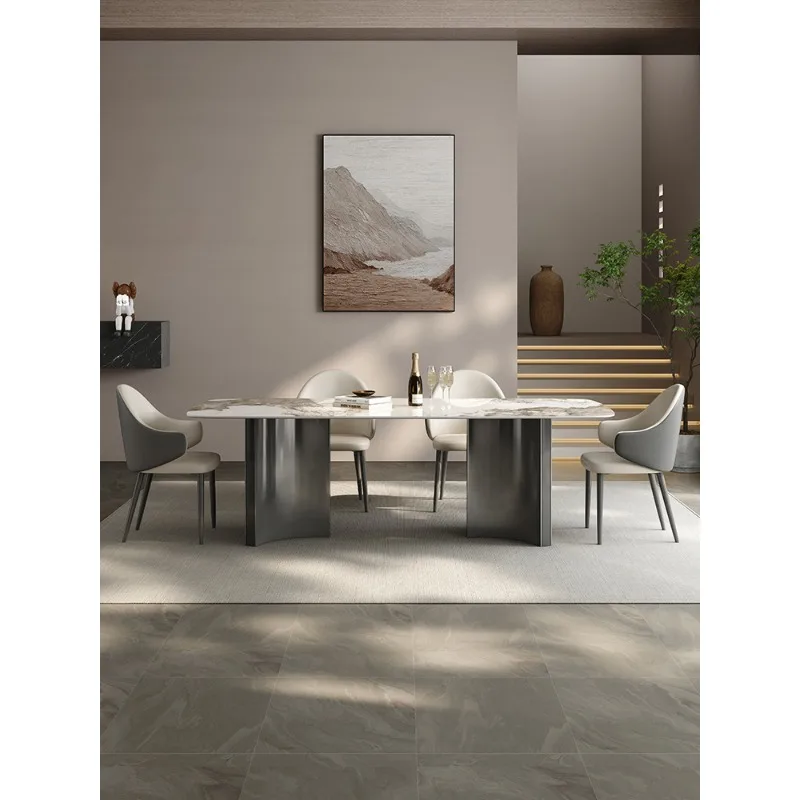 

Italian light luxury rock slab dining table small apartment high-end modern simple minimalist household dining table