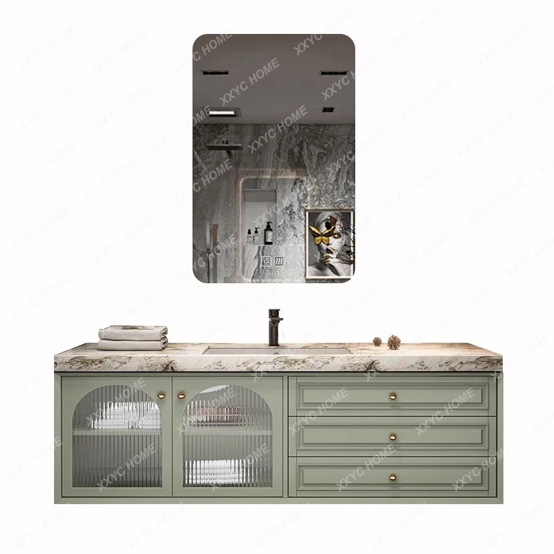 Solid Wood Wash Basin Cabinet Combination Bathroom Cabinet Stone Plate Seamless Whole Washbin Washstand