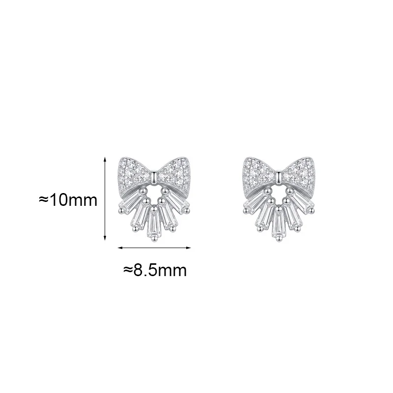 S999 Sterling Silver Needle Exquisite Full Zircon Mini Bowknot Stud Earrings for Women Cute Fashion Jewelry Daily Accessories