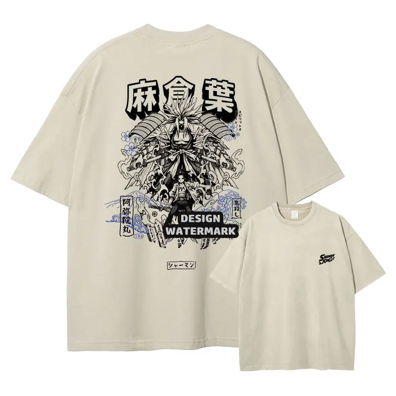 

Anime Asakura Hao T Shirt Oversized Vintage Washed S-Shaman K-King T-shirts Asakura You Amidamaru Tops Tees Man 100% Cotton