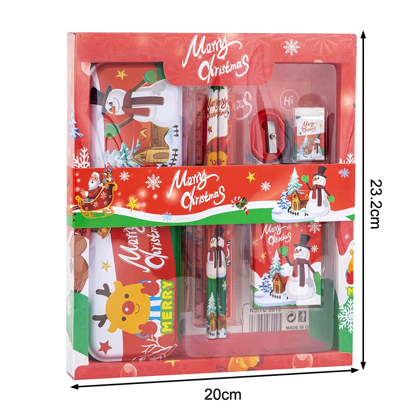 Ensemble de fournitures scolaires de dessin animé de Noël, ensemble de papeterie, gomme à crayons mignonne, règle, taille-crayon, créatif, prix de la maternelle, cadeaux, 7 pièces