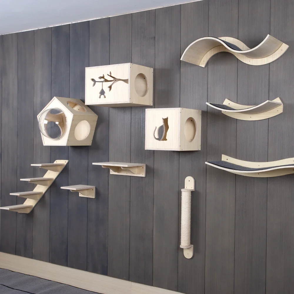 

Jump Platform Wall Mounted Cat Shelves With Condo Cat Wall Furniture
