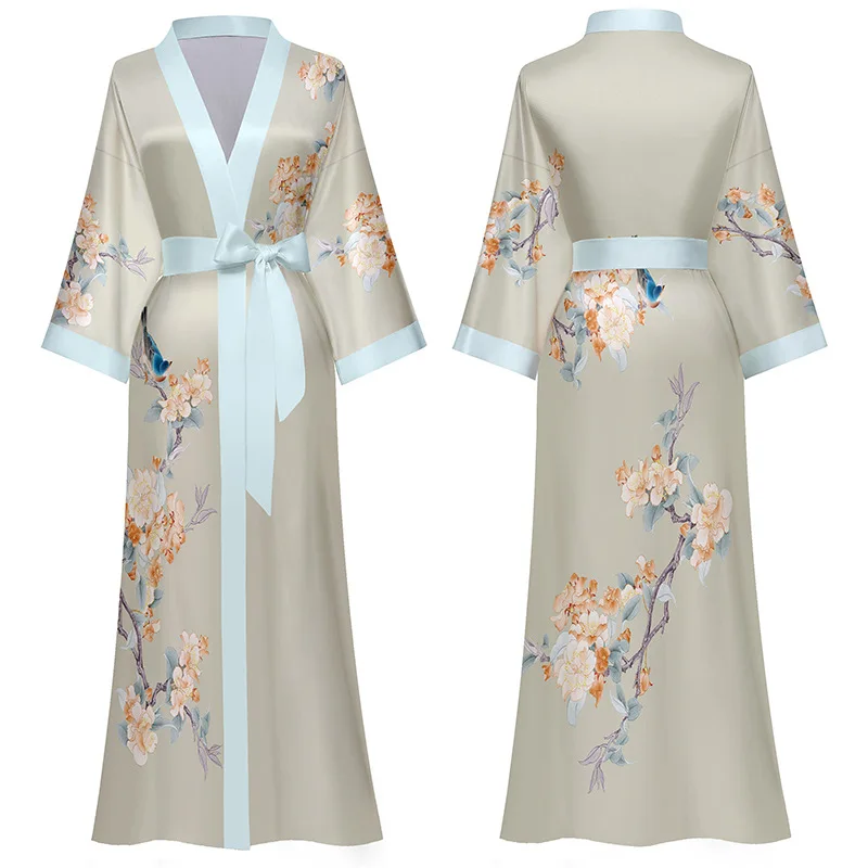 Luxury Print Flower Bathrobe Sleepwear Silk Rayon Nightwear Women Robe Chinese Style Kimono Gown Lady Loungewear Home Clothes