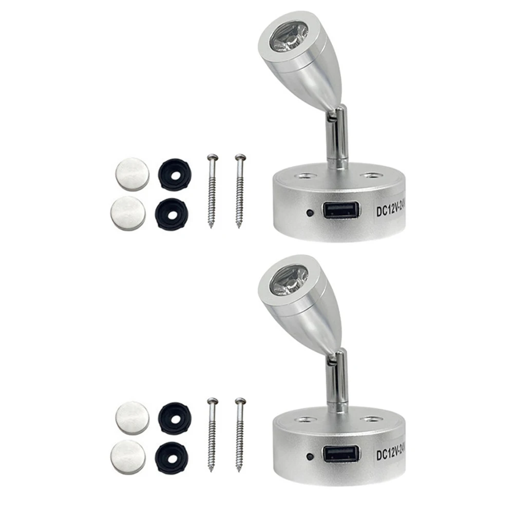 

2Pc USB RV Lights Interior Reading Lamp LED Bedside Lamp 3W Boat Camper Van Lamp 12-24V Reading Lights Car Accessories
