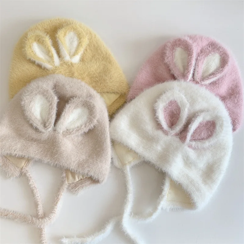 Cute Baby Hats Autumn Winter Rabbit Ear Shape Head Protector Thickened Plush Wool Caps Infant Pretty Christmas Decorations