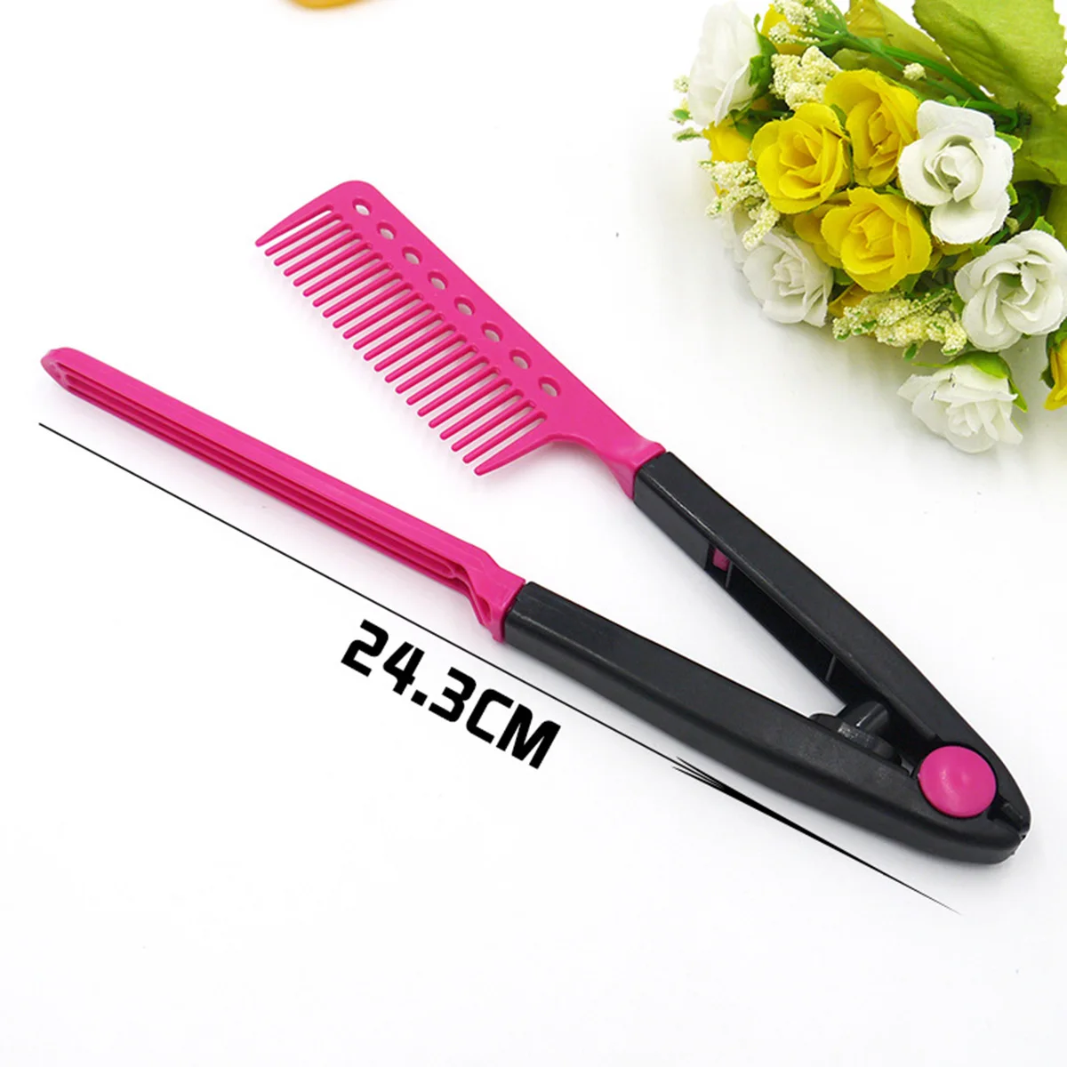 

V Shape Folding Hairbrush Hair Straightener Comb Red Portable Spring Loaded Tension Detangle Shine Styling Tool Salon