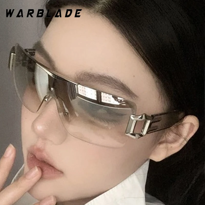 2025 موضة قطعة واحدة Y2K المعادن بدون شفة المرأة النظارات الشمسية الفاخرة تصميم الرجال مكبرة في الهواء الطلق محرك السفر الإناث نظارات UV400 #3