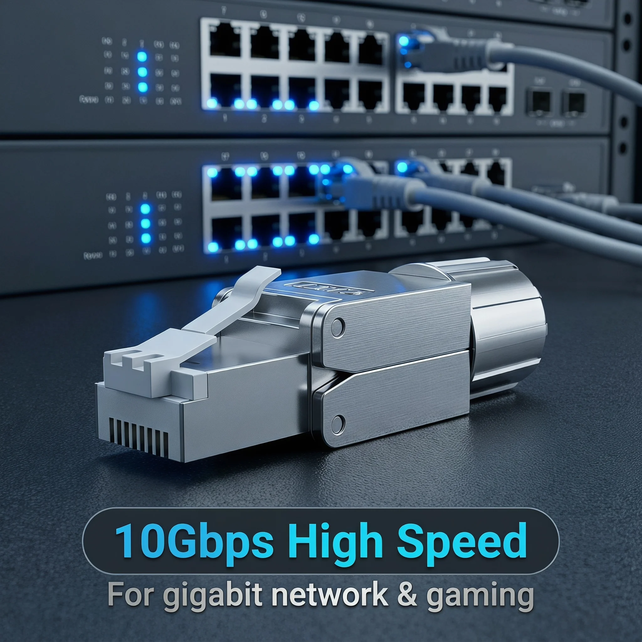 CAT7 Toolless Shielded RJ45 Connector, 10Gbps High Speed Full Metal Ethernet Plug with Screw Lock for Home LAN Networking