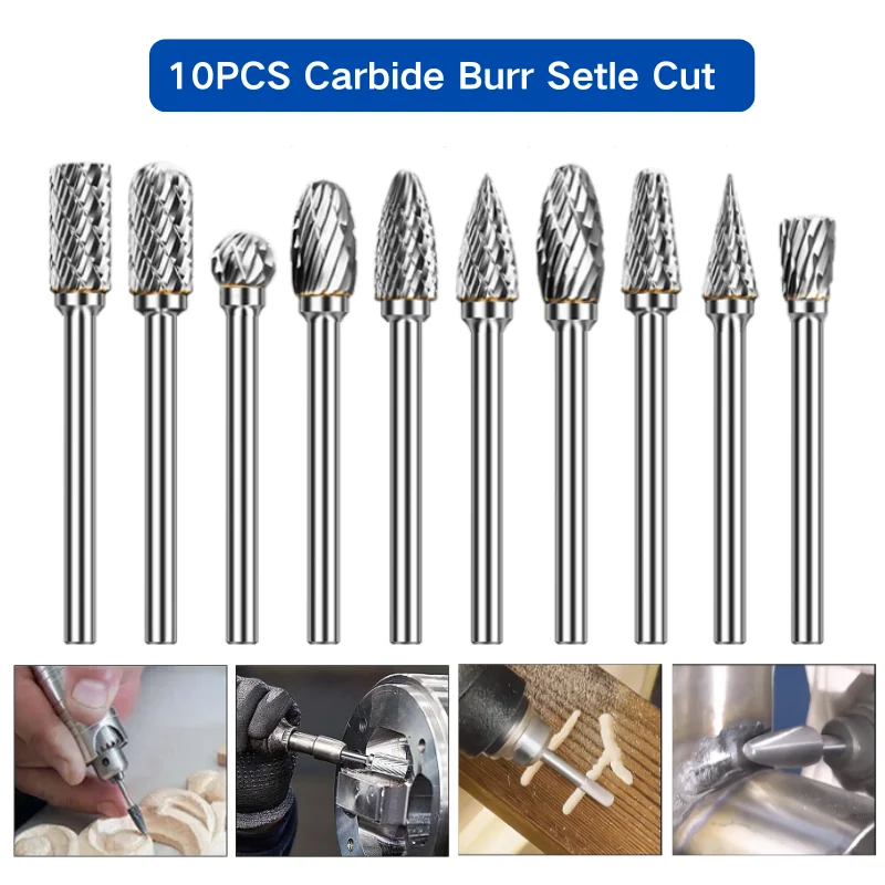 10PCS Carbide Burr Set Compatible with Dremel 1/8