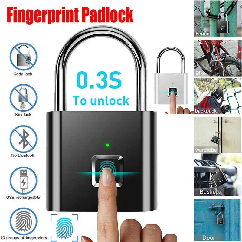 Fingerprint Lock Keyless Waterproof Anti-Theft Smart Lock Fingerprint Padlock Zinc Alloy Intelligent Safety Electronic DoorLock