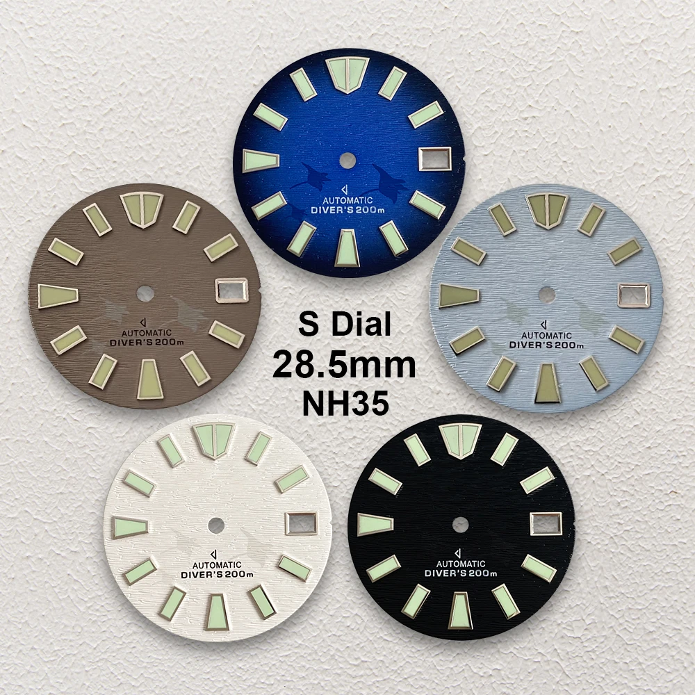 28.5mm S Logo Manta Ray Dial Suitable For NH35/NH36 Movement C3 Strong Green Luminous Watch Modification Accessories