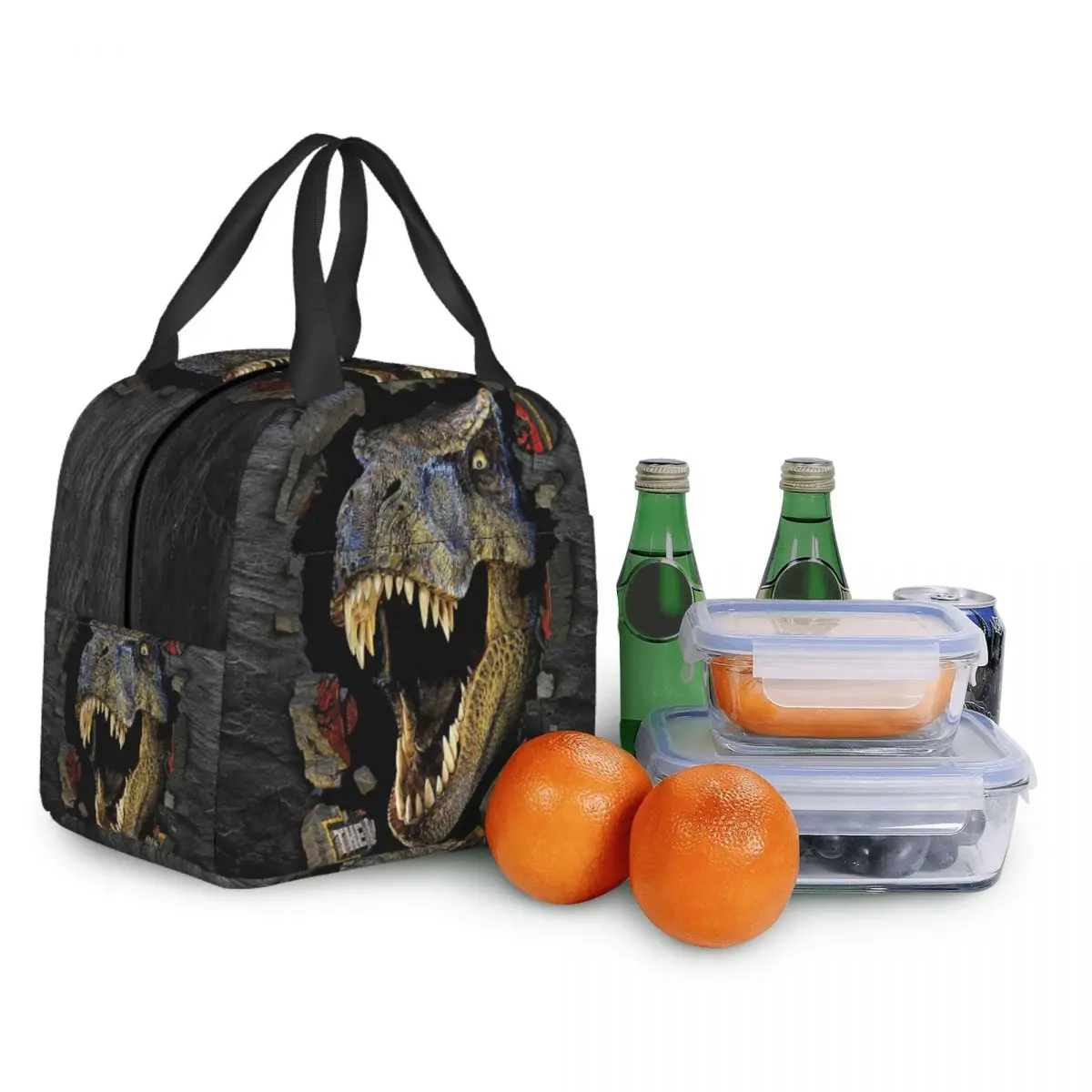 Cute Dinosaur Print Lunch Bag para Mulheres Portátil Isolado Cooler Thermal Food Lunch Box Trabalho Escola Viagem Piquenique Tote Bags