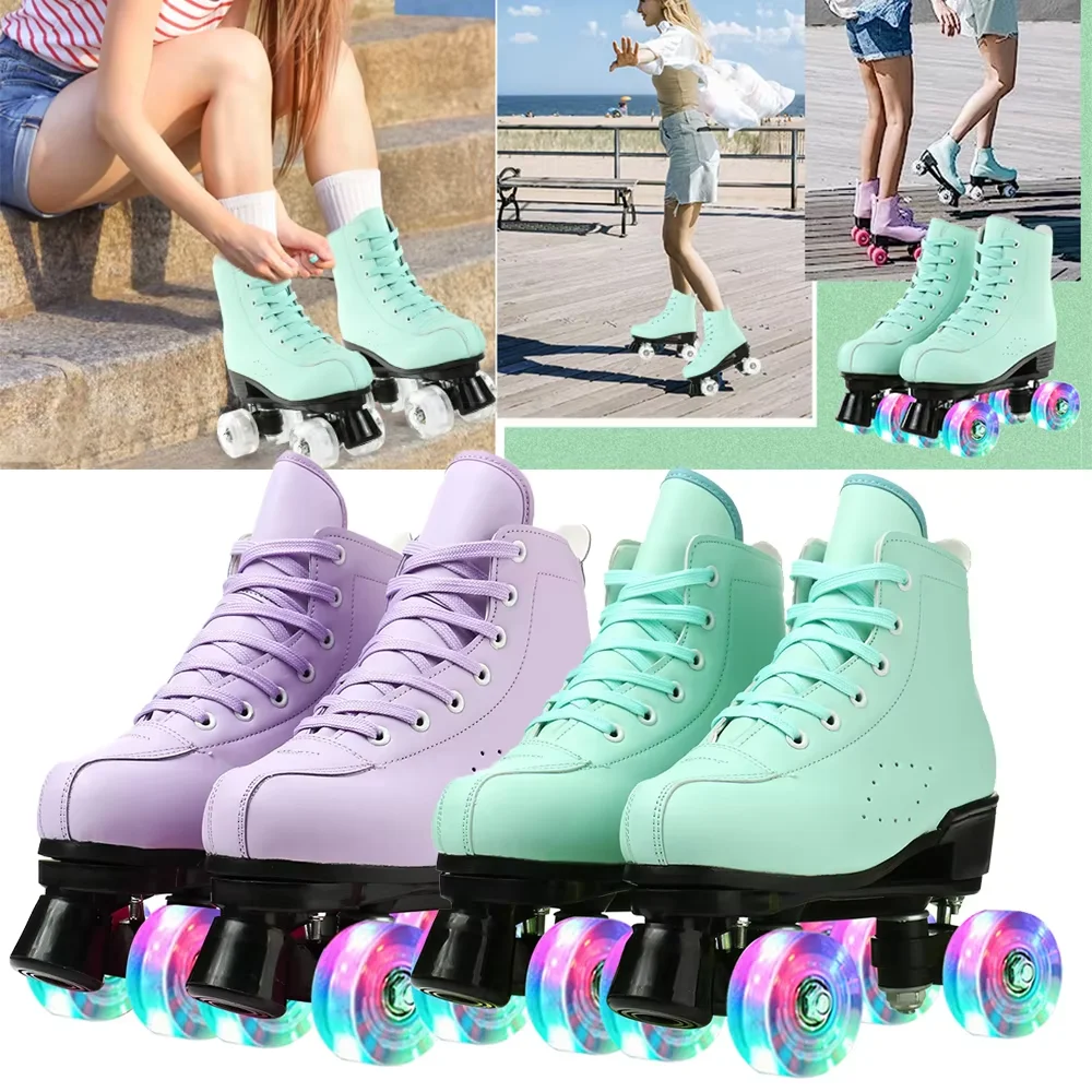 Size 32-45 Roller Skates Quad Skate Shoes For Women Outdoor Skating Flashing Double Row 4 Wheel Skates Sneakers Girls Boys Gift