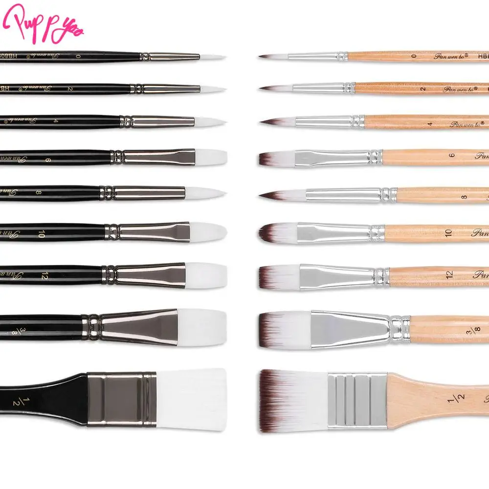 9Pcs/Set Multifunctional Nylon Hair Paintbrush Set Soft Bristled Wooden Handle Watercolor Drawing Brushes Different Shape