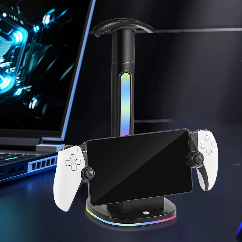 RGB Charging Dock Station Headphones Stand Console Charger Stand w/ 2 US2.0 Ports for PS5 Portal for PlayStation Portal