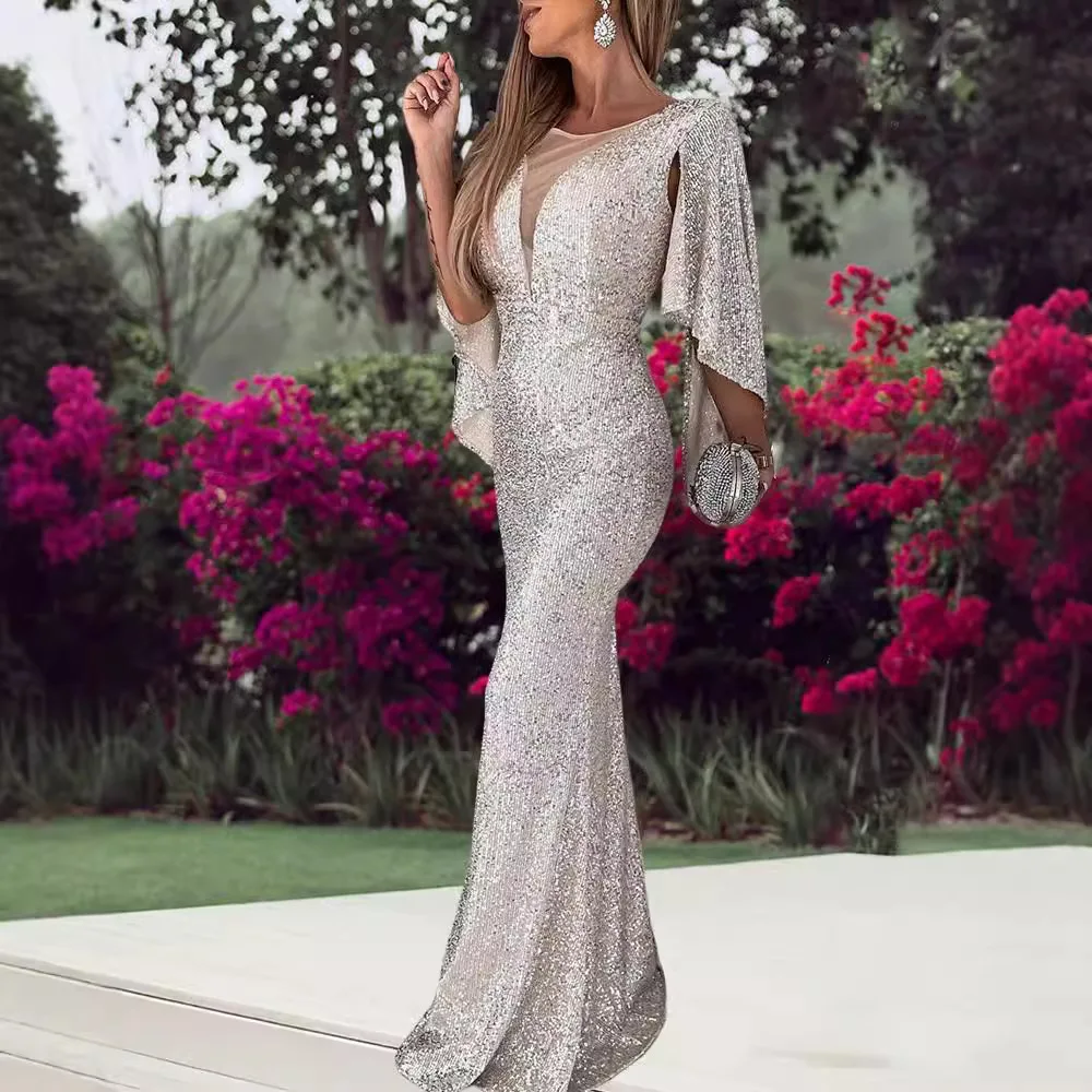 

A2 Silver fishtail women's sequined dress