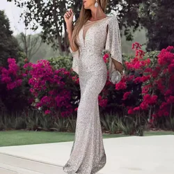 A2 Silver fishtail women's sequined dress