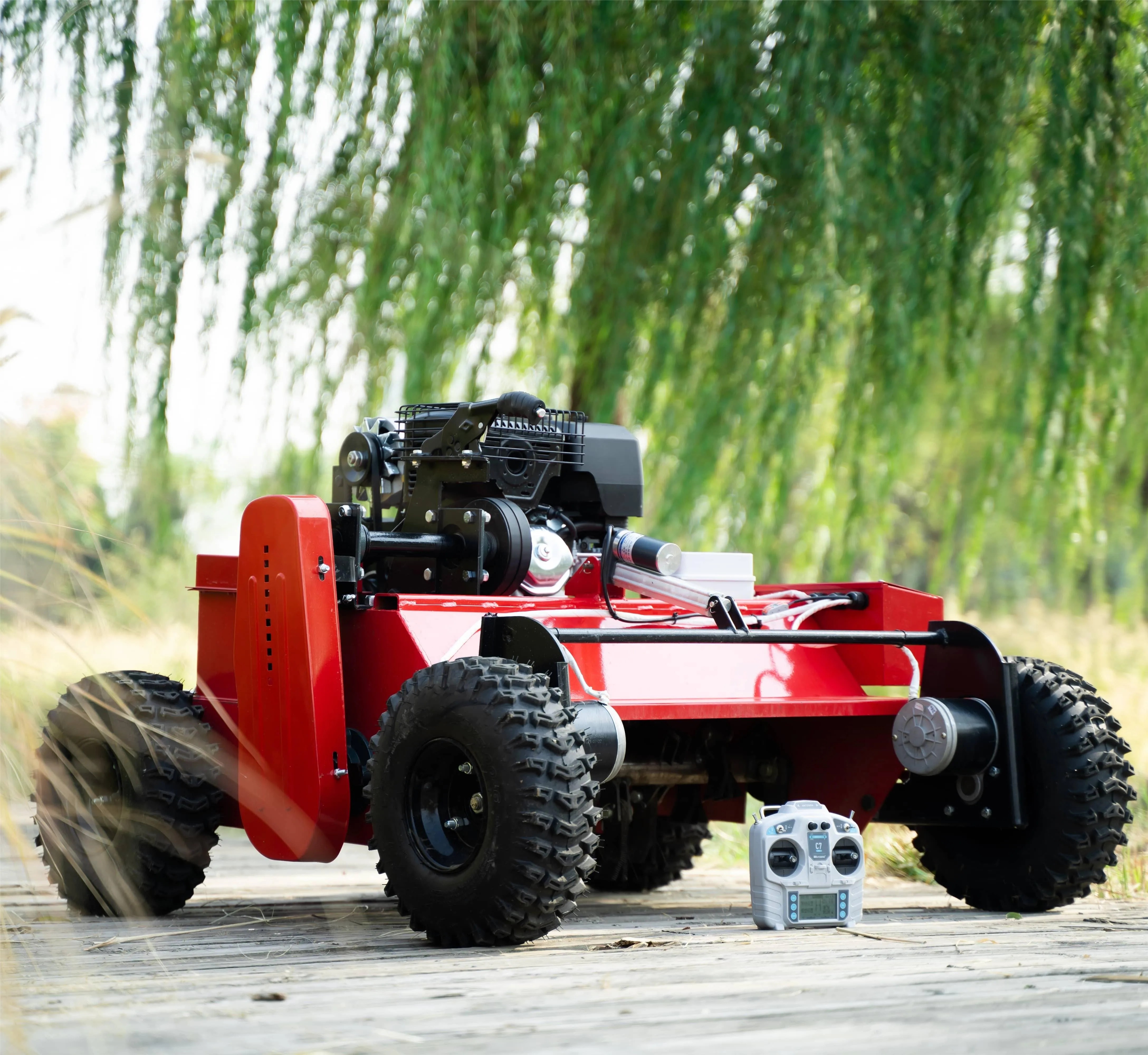 Flail type multi-function wheeled gasoline zero-turn intelligent remote control lawn mower