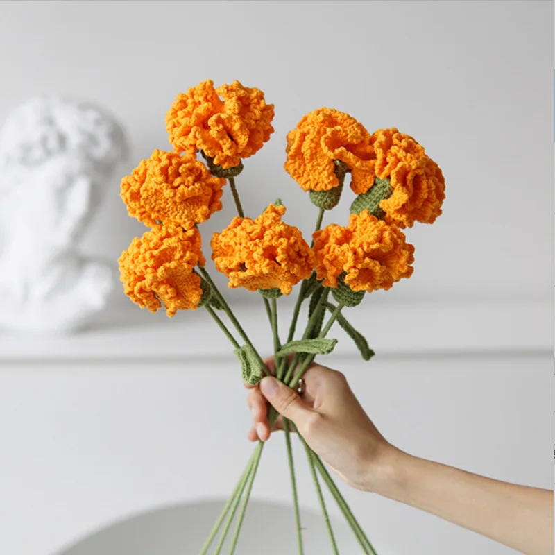 

Carnation Crocheted Flowers Hand Crochet Flower Branch Creative Knitted Flower Bouquet for Mother's Day Birthday Home Decor