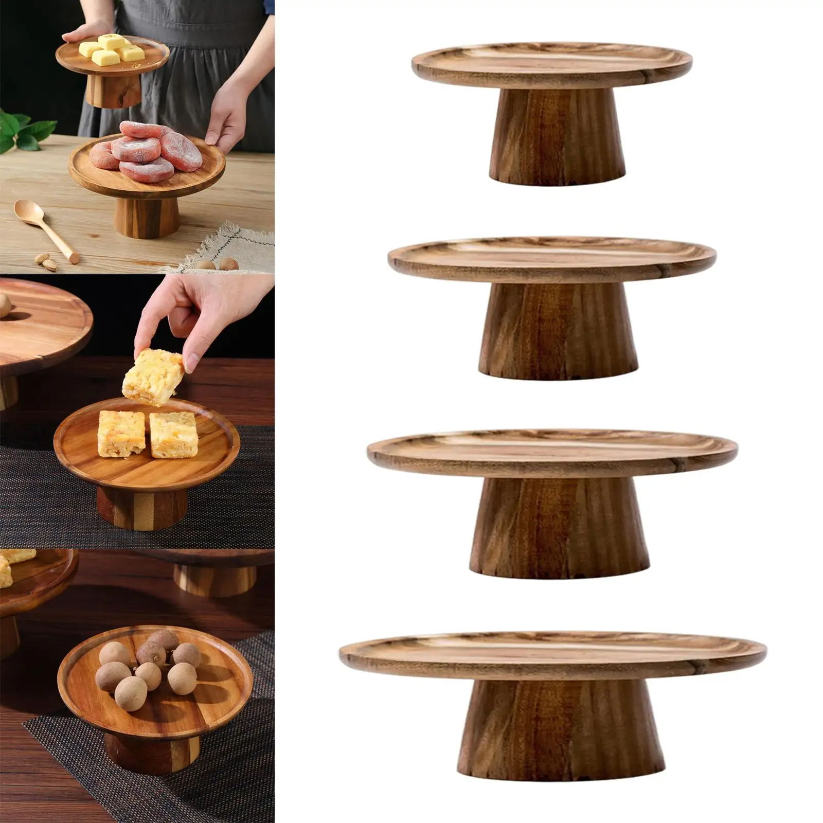 Acacia Wood Cake Stand Mini Elevated Pedestal Holder Tray for Kitchen Bakery Dessert Table Events