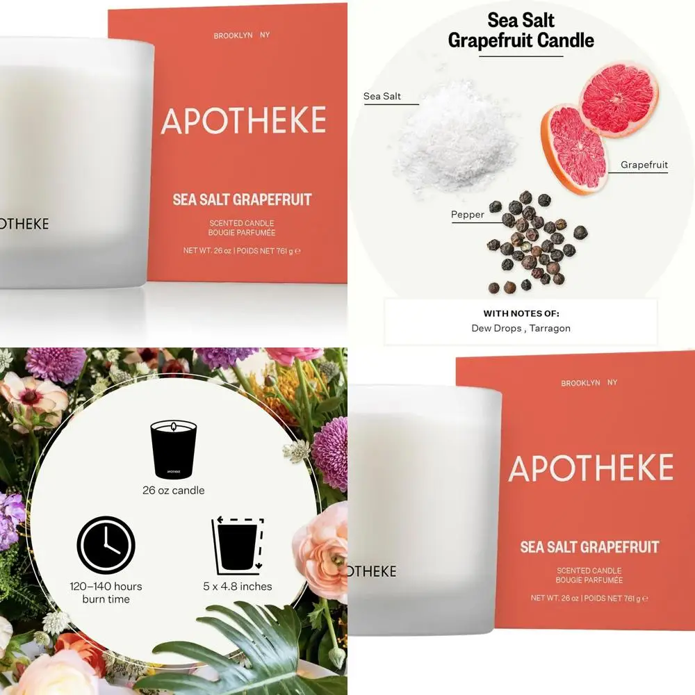 

Luxury 3-Wick Sea Salt Grapefruit Soy Candle - 26 oz Gift Set for Women - Long Burn Fragrance with Essential Oils
