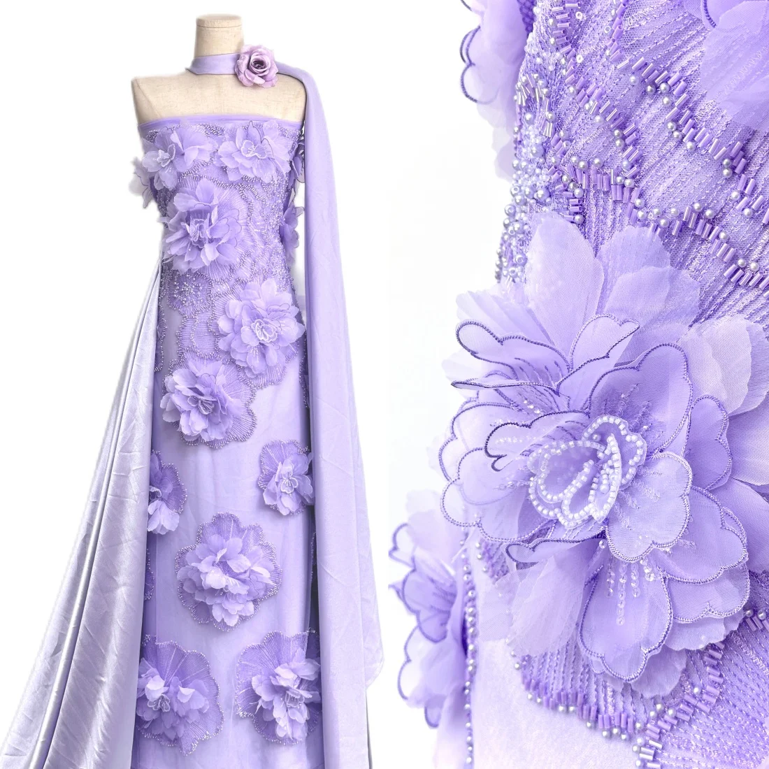 Luxury African 3D Flower Beaded Lace Fabric 2026 French Nigerian Sequins Mesh Lace Fabric for Women's Evening Dresses Sewing