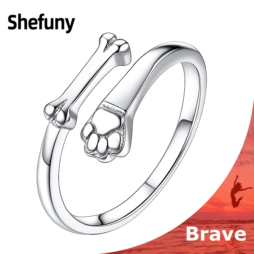 

925 Sterling Silver Dog Paw Bone Adjustable Finger Rings Cat Footprint Open Size Rings For Women Fine Jewelry Party Wholesale