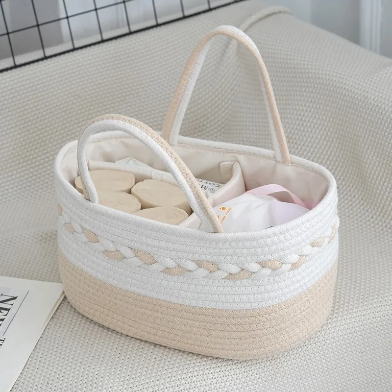 

Cotton Rope Baby Essentials Basket Mom Organizer for Diapers Storage
