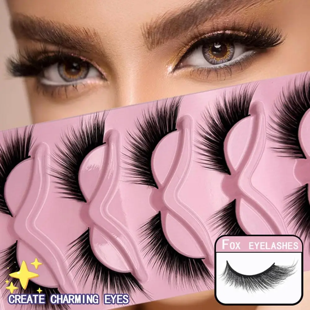 5 pares de pestañas postizas de una pieza, diseño de ojo de zorro, banda negra Natural, estilo ojo de gato, fácil de aplicar, maquillaje, accesorios de regalo de belleza